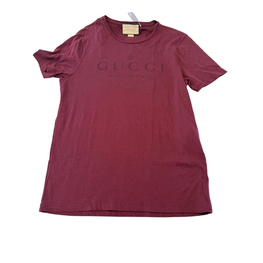 Gucci Mens Tonal Logo Print T-Shirt Burgundy Made in Italy Size L